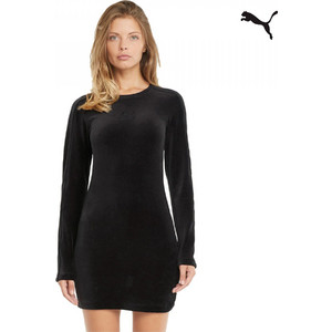Puma Iconic T7 Velour Fitted Mini Καθημερινό Φόρεμα Βελούδινο Μαύρο 589764-01