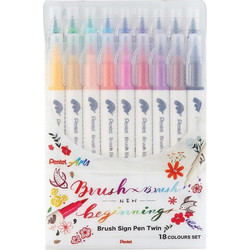 Μαρκαδόροι με διπλή μύτη Pentel Arts Brush Sign Pen Twin 18τμχ
