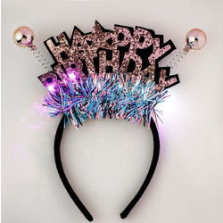 Στέκα Πάρτι με LED Μαύρη Ροζ Glitter Μπάλες Ροζ Τυρκουάζ Tinsel Happy Birthday με 3 Λειτουργίες