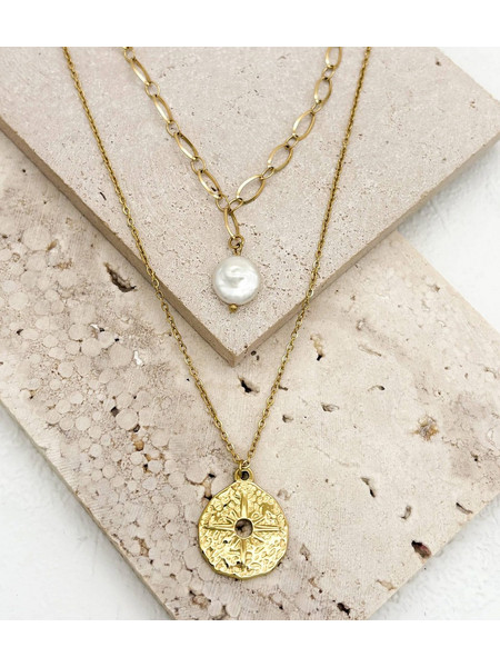Κολιέ Gold Double Pearl and Cross ΚΩΔ: AN652