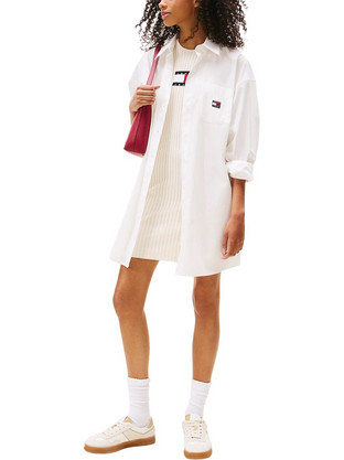 Tommy Jeans Mini Καθημερινό Φόρεμα Σεμιζιέ Λευκό DW0DW21122-YBL