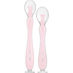 KikkaBoo Flexible Σετ Βρεφικά Κουτάλια Σιλικόνης με Θήκη & Βεντούζα 4m+ Ροζ 2τμχ