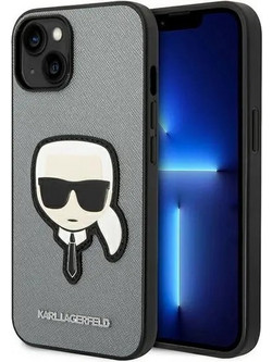 Karl Lagerfeld Saffiano With Karl Head Patch Back Cover Silver (iPhone 14 Plus)