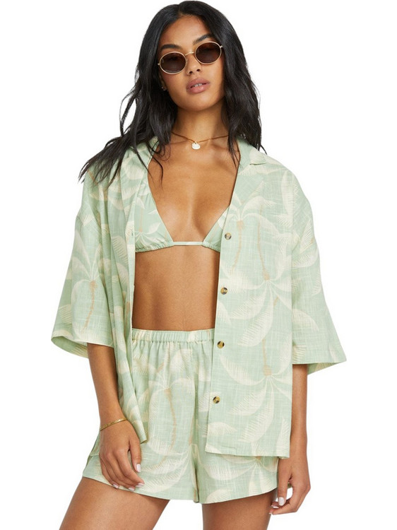 Billabong Beach Side Κοντομάνικο Γυναικείο Πουκάμισο Βαμβακερό Πράσινο Mint 24B041501