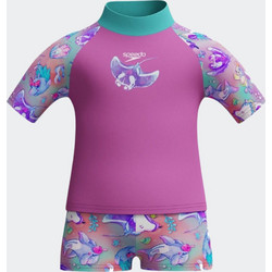 SPEEDO Girls' Digital Short Sleeve Rash Top Set Παιδικό Σετ Μαγιό σε Ροζ Χρώμα