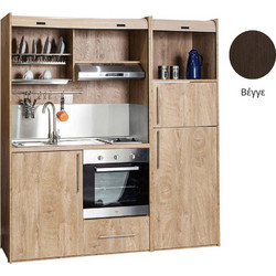 Πολυκουζίνα mini kitchen 190cm με μεγάλο ψυγείο & μεγάλο φούρνο απόχρωση βέγγε για γραφεία, studios & καταλύματα airbnb
