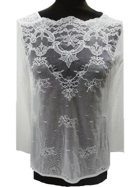 Γυναικείο Τοπ LUNA Narcissus Lace 34 sleeve - Λευκό