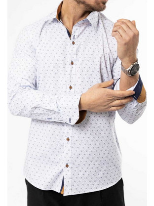 Senior Ανδρικό Πουκάμισο Βαμβακερό Μακρυμάνικο Slim Fit Λευκό 1851