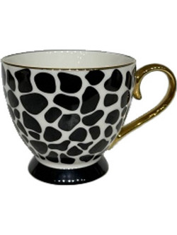 SAFARI ΚΟΥΠΑ 11x11x9cm NEW BONE CHINA ΛΕΥΚΟ ΜΑΥΡΟ ΧΡΥΣΟ 6τμχ