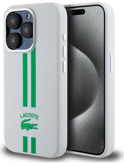 Lacoste Stripes Hard Case Θήκη προστασίας από Liquid σιλικόνη για iPhone 15 Pro Πράσινο/Λευκό