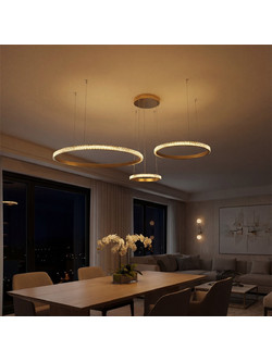 Globostar Diamond Κρεμαστό Φωτιστικό Οροφής Τρίφωτο LED με Ρυθμιζόμενο Λευκό Φως Χρυσό Φ110x60cm KLV-101-0244