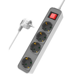 POWERTECH πολύπριζο ασφαλείας PT-1056, 4x schuko, 16A, 1.4m, λευκό