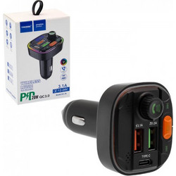 FM Transmitter, MP3 Player και Φορτιστής Αυτοκινήτου Bluetooth με 2 Θύρες USB και 1 Type-C 12-24V 3.1A VC-38 TAKEMORE