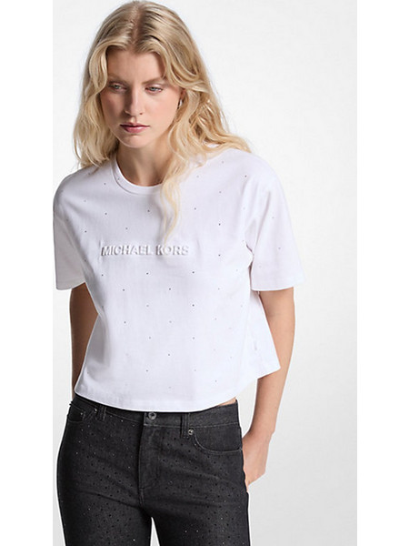 Γυναικείο T-Shirt Crop Με Στράς Λευκό Michael Kors MF551TR2ZU-100