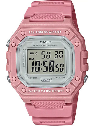 Casio Vintage Ψηφιακό Ανδρικό Ρολόι Χρονογράφος με Ροζ Καουτσούκ Λουράκι W-218HC-4AVEF