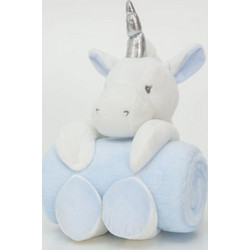 Borea Unicorn Κουβέρτα Αγκαλιάς Fleece με Λούτρινο 75x100 Γαλάζια