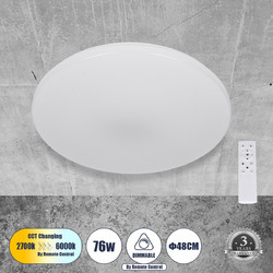 GLOBOSTAR(R) AVA 61017 Μοντέρνο Φωτιστικό Οροφής LED 76W 7600lm 120 AC 220-240V IP20 Ρυθμιζόμενο Λευκό CCT με Χειριστήριο από 2700K έως 6000K Dimmable - Lumileds SMD Chip - Λευκό Ματ - Μ48 x Π48 x Υ6.