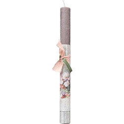 Inehome 961-184-0110 Inehome Λαμπάδα στρογγυλή με Decoupage Λουλούδια μπορντούρα ριγέ σκούρο καφέ