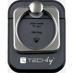 Techly I-SMART-RINGB Δαχτυλίδι Στήριξης Smartphone - Αυτοκόλλητο, 360 & Βάση, Μαύρο