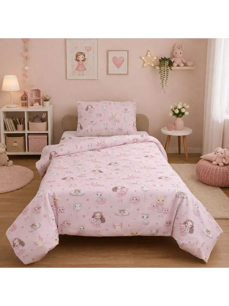 Κουβερλί Παιδικό Κατ (Σετ 2τμχ) Pink Viopros 160x240cm 100% Βαμβάκι