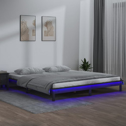 vidaXL Πλαίσιο Κρεβατιού με LED από Μασίφ Ξύλο - γκρι, 120 x 190 cm