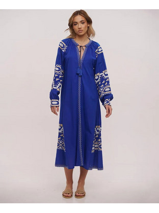 Inart Ble Midi Καθημερινό Φόρεμα Royal Blue 5-41-638-0021