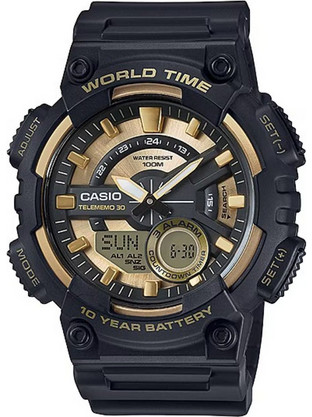 Casio Ανδρικό Ρολόι Χρονογράφος με Μαύρο Καουτσούκ Λουράκι AEQ-110BW-9AV