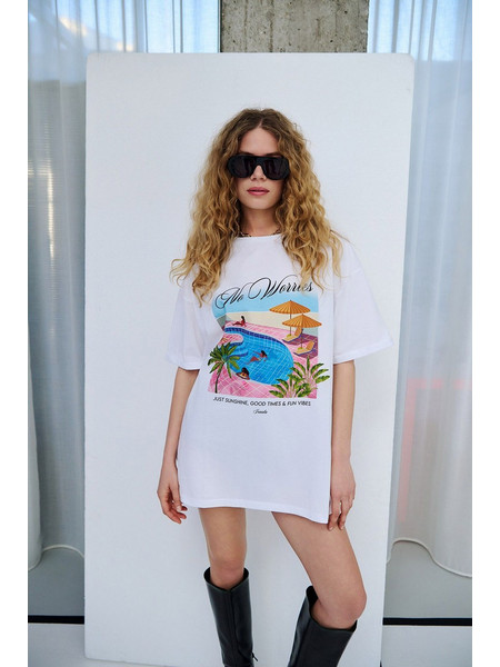 Oversized T-Shirt Heatloom Iraida Λευκό