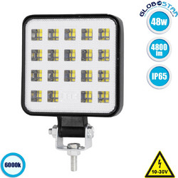 GLOBOSTAR(R) WORKPRO 85410 Προβολάκι LED 48W 4800lm 180 DC 10-30V Αδιάβροχο IP65 Ψυχρό Λευκό 6000K - SMD Chip - Μ10.3 x Π8.5 x Υ2cm