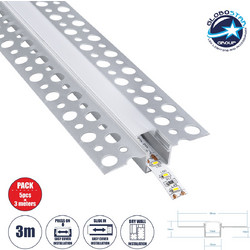 GLOBOSTAR(R) ALP-PLASTERIN GYPSO 70838-3M Χωνευτό Προφίλ Αλουμινίου Ειδικό για Γυψοσανίδα με Λευκό Γαλακτερό Πατητό Κάλυμμα για Ταινίες LED IP20 - Ασημί & Λευκό - Μ300 x Π5.6 x Υ1.5cm - Πακέτο 5 Τεμαχ