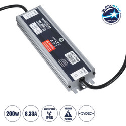 GLOBOSTAR(R) LUMISPLASH 60965 Τροφοδοτικό/Μετασχηματιστής Class II SELV 200W 8.33A DC 24V Αδιάβροχο IP68 - AC 220-240V σε DC 24V - Μ21.5 x Π5.5 x Υ2.5cm
