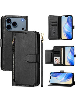 ENKAY iPhone 17 Pro Max / 18 Pro Max Multi-Card Slots Zipper Wallet Θήκη Βιβλίο - Black