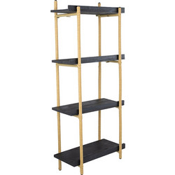 Artekko Shelf Ραφιέρα Επιτοίχια με 4 Ράφια Μέταλλο Ξύλο Ρατάν Μαύρο (46x25x112)cm