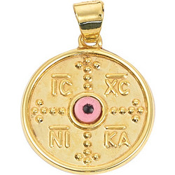 Vaftistika & Kosmima ΚΩΝΣΤΑΝΤΙΝΑΤΟ IC.XC.NIKA ΔΙΠΛΗΣ ΟΨΗΣ 9Κ ΜΕ ΡΟΖ ΜΑΤΑΚΙ ΙΚ-ΜΜ-261