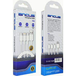 Καλώδιο Σύνδεσης και Φόρτισης Ancus Flow E44 USB 3 σε 1 Micro-USB, USB-C, Lightning 3.0A Λευκό 1m 34231