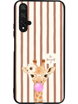 Sonique Stripe Stories Series Θήκη (Honor 20 / Nova 5T) με Σχέδιο «Καμηλοπάρδαλη με Τσιχλόφουσκα» Καφέ