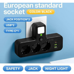 Luciano Faketti Πολύπριζο με USB ευρωπαϊκού τύπου, 2 θύρες USB και ανεξάρτητο διακόπτη σε σχήμα C, Συμπαγής σχεδίαση χωρίς εμπόδια, 10A 2500W, κατάλληλος για σπίτι, γραφείο ή κουζίνα,σε χρωμα μαυρο μο