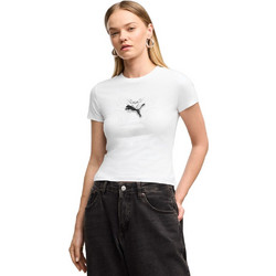 Puma Street Glam Slim Short Graphic Tee Γυναικείο Αθλητικό T-Shirt Λευκό 636649-02