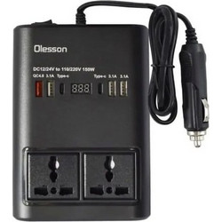 Inverter Αυτοκινήτου Olesson 150W - 12V24V σε 220V με 2 Πρίζες & 4 Θύρες USB - Για Φορτηγό & ΙΧ, QC4.0, Type-C, Ψηφιακή Οθόνη