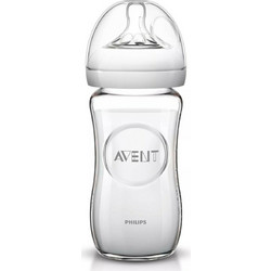 Philips Avent Natural SCF053/17 Γυάλινο Μπιμπερό με Θηλή Σιλικόνης κατά των Κολικών 1m+ 240ml