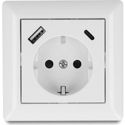 Delock 11489 Πρίζα τοίχου με θύρες φόρτισης USB Type-A και USB Type-C 3.4A, Λευκή