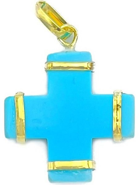 Σταυρός Χρυσός K9 με τυρκουάζ 16x16mm