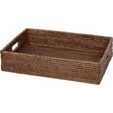 Decor Walther Δίσκος Rattan Καφέ Ορθογώνιος Με Λαβές (45x34x10 cm)