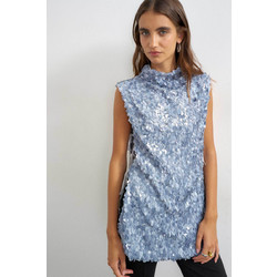Topshop γυναικείο τοπ με παγιέτα Carla - 31002098 Ασημί
