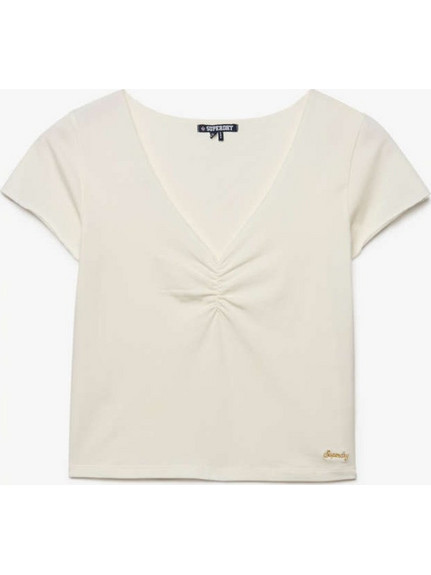 T-Shirt 'Gathered V-Neck' SUPERDRY