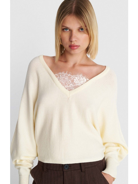 ALE γυναικεία μπλούζα πλεκτή με λεπτομέρεια δαντέλα 8P24032