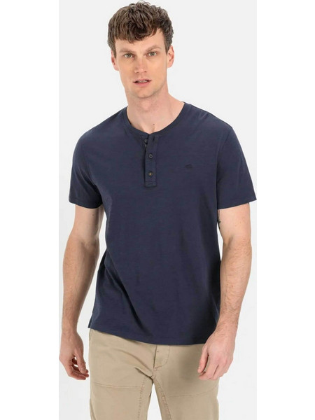 Camel Active ανδρική μπλούζα henley με monogram Regular Fit - C262NOS-409474-9T84 Μπλε Σκούρο