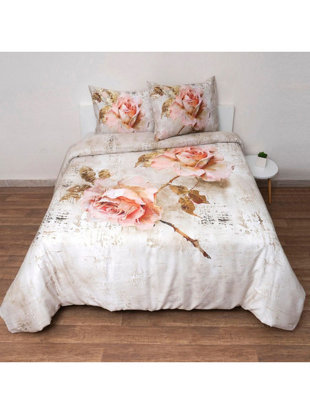 Πάπλωμα Roses Digital (Σετ 3τμχ) Ecru Anna Riska Υπέρδιπλo 220x240cm 100% Βαμβακοσατέν