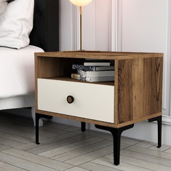 Nightstand Lizbon 533 Walnut, Cream Melamine Coated Particle Board
