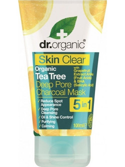 Dr. Organic Skin Clear Organic Tea Tree Deep Pore Charcoal Κρεμώδης Μαύρη Μάσκα Προσώπου με Άνθρακα 100ml
